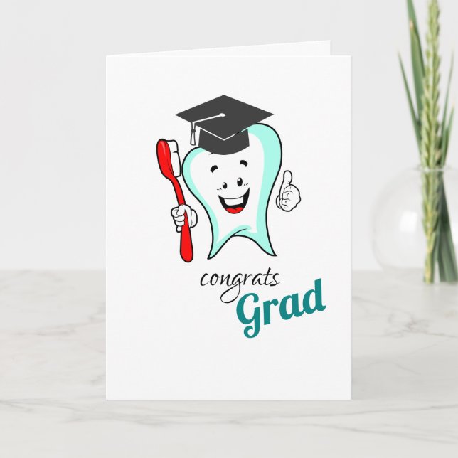 Dental Care Happy Tooth with Toothbrush Graduation Card (Front)