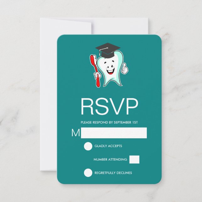 Dental Care Happy Tooth with Toothbrush Graduation RSVP Card (Front)