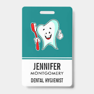 Dental Care Happy Tooth with Toothbrush ID Badge