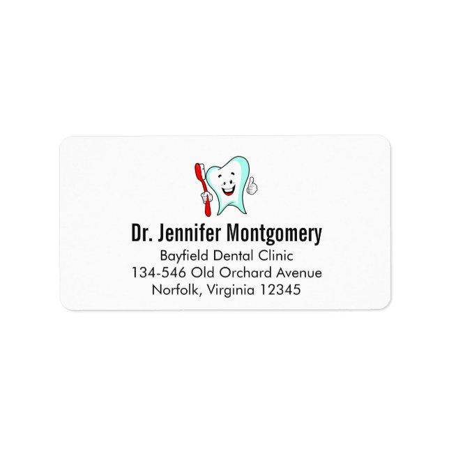 Dental Care Happy Tooth with Toothbrush Label (Front)