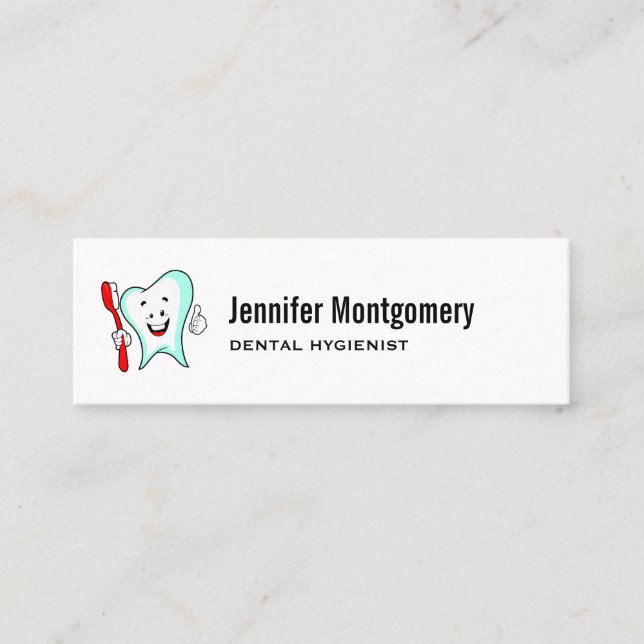 Dental Care Happy Tooth with Toothbrush Mini Business Card (Front)
