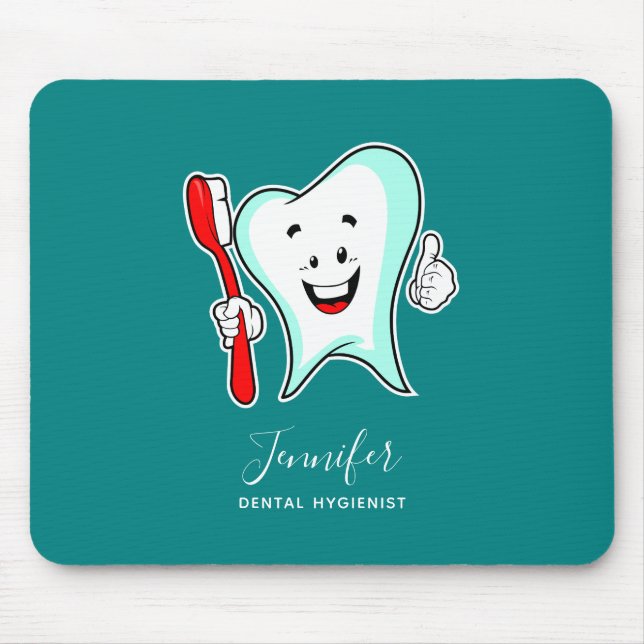 Dental Care Happy Tooth with Toothbrush Mouse Pad (Front)