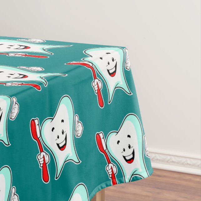 Dental Care Happy Tooth with Toothbrush Pattern Tablecloth (In Situ)