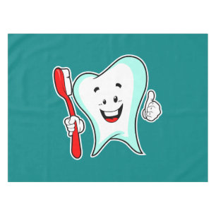 Dental Care Happy Tooth with Toothbrush Tablecloth