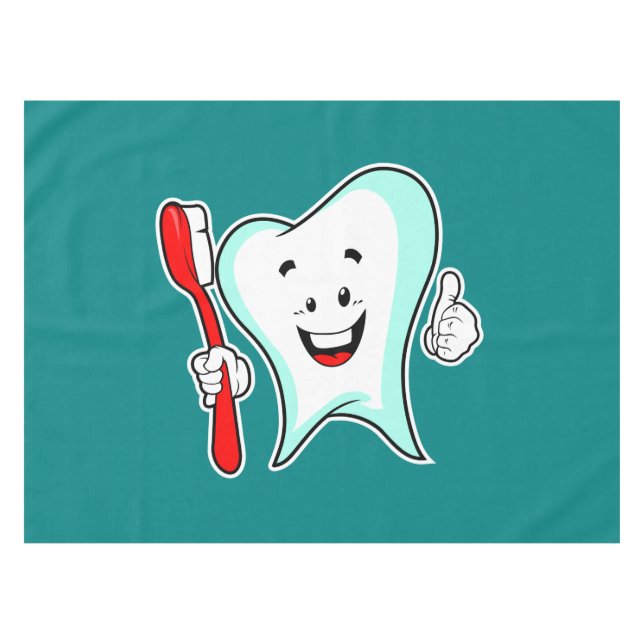 Dental Care Happy Tooth with Toothbrush Tablecloth (Front (Horizontal))