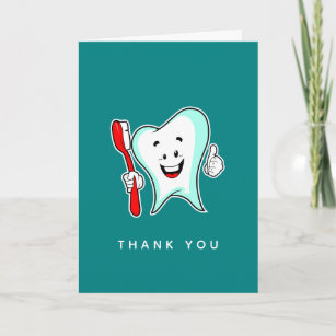 Dental Care Happy Tooth with Toothbrush Thank You Card