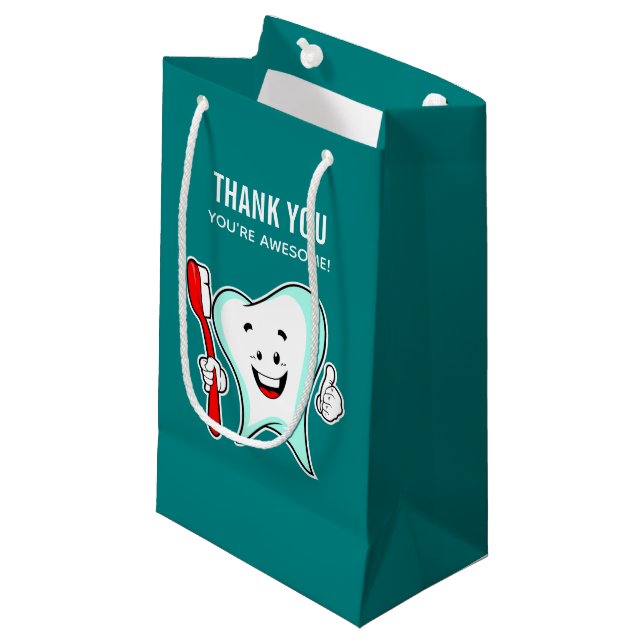 Dental Care Happy Tooth with Toothbrush Thank You Small Gift Bag (Front Angled)