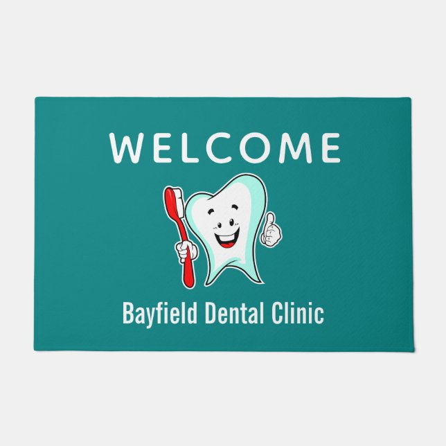 Dental Care Happy Tooth with Toothbrush Welcome Doormat (Front)