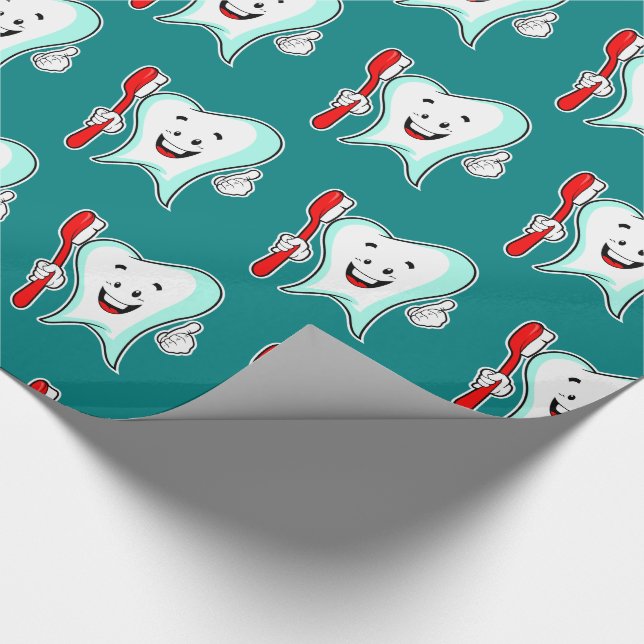 Dental Care Happy Tooth with Toothbrush Wrapping Paper (Corner)
