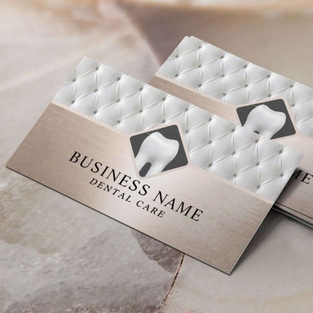 Dental Care Luxury Leather & Rose Gold Dentist Business Card (Creator Uploaded)
