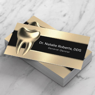 Dental Care Modern Black & Gold 3D Tooth Dentist Business Card