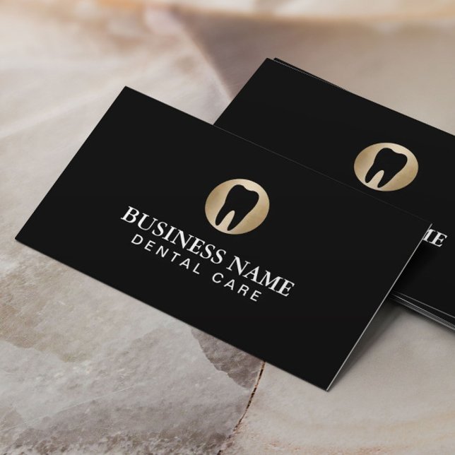 Dental Care Modern Black & Gold Professional Business Card (Creator Uploaded)