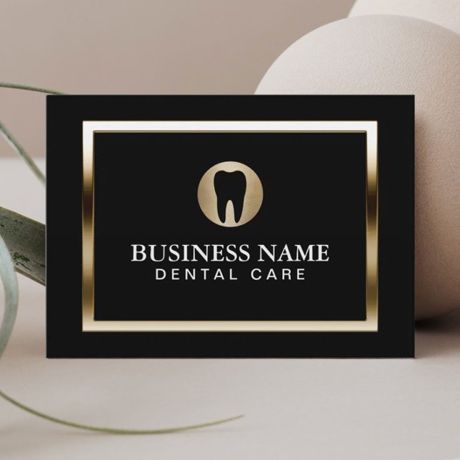 Dental Care Modern Gold Border Dentist Business Card (Creator Uploaded)