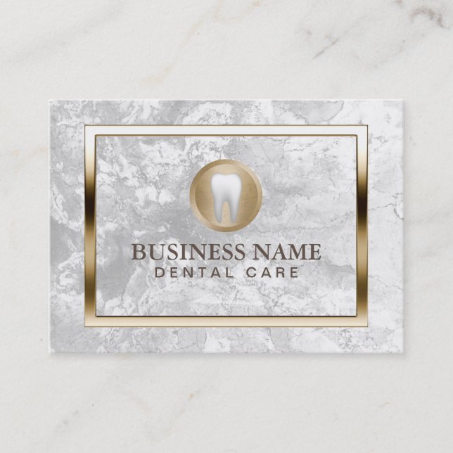 Dental Care Modern Marble Gold Border Dentist Business Card (Front)
