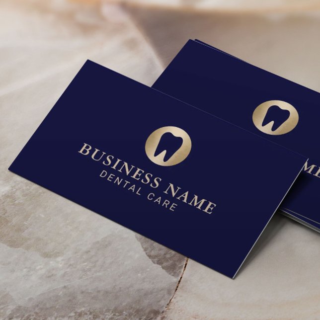 Dental Care Modern Navy & Gold Dentist Business Card (Creator Uploaded)