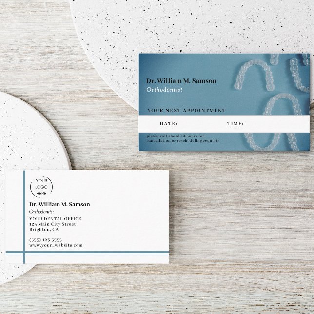 Dental Care Orthodontist modern invisible aligner Appointment Card (dental care dentist blue professional appointment card)
