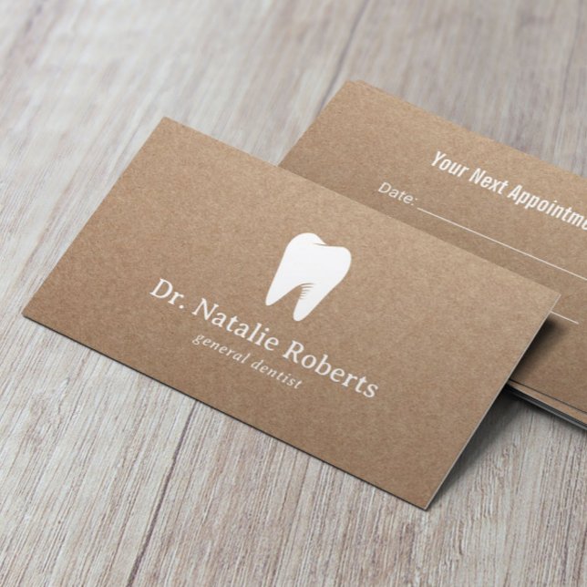 Dental Care Tooth Logo Minimalist Dentist Kraft Appointment Card (Creator Uploaded)