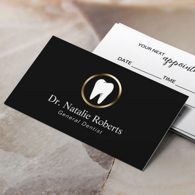 Dental Care Tooth Logo Plain Black Dentist Appointment Card (Creator Uploaded)