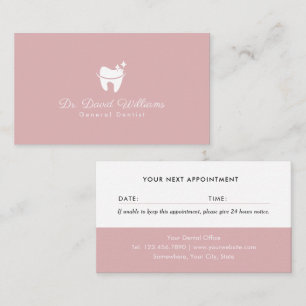 Dental Care Tooth Logo Plain Dusty Rose Dentist Appointment Card
