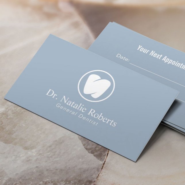 Dental Care Tooth Logo Professional Blue Dentist Appointment Card (Creator Uploaded)