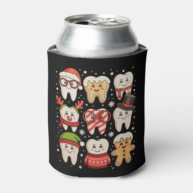 Dental Christmas Cute Teeth Dentist Santa Hat Xmas Can Cooler (Can Front)