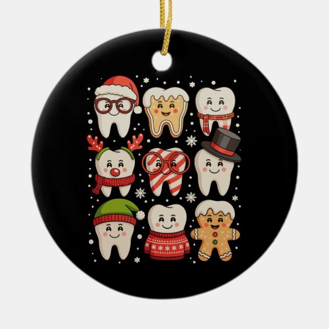 Dental Christmas Cute Teeth Dentist Santa Hat Xmas Ceramic Ornament (Front)