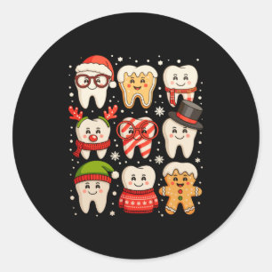Dental Christmas Cute Teeth Dentist Santa Hat Xmas Classic Round Sticker