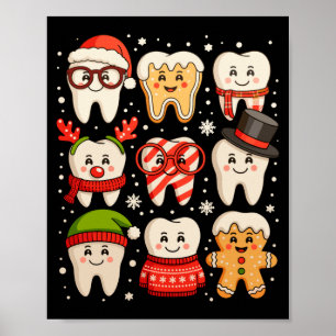 Dental Christmas Cute Teeth Dentist Santa Hat Xmas Poster