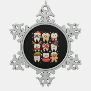 Dental Christmas Cute Teeth Dentist Santa Hat Xmas Snowflake Pewter Christmas Ornament
