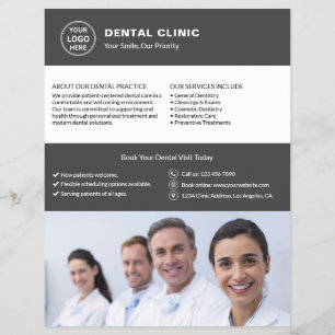 Dental Clinic Custom Logo Photo QR Grey Flyer