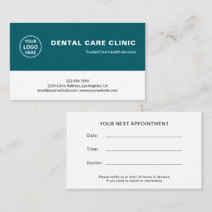 Dental Clinic Dentist Logo Teal Professional Appointment Card