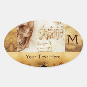 DENTAL CLINIC ,DENTIST MONOGRAM ,Antique Parchment Oval Sticker