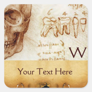 DENTAL CLINIC ,DENTIST MONOGRAM ,Antique Parchment Square Sticker