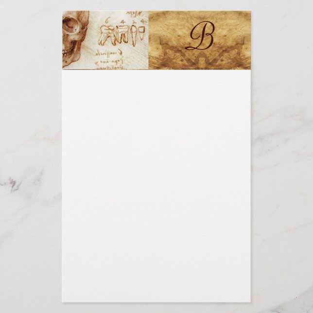 DENTAL CLINIC ,DENTIST MONOGRAM ,Antique Parchment Stationery (Front)