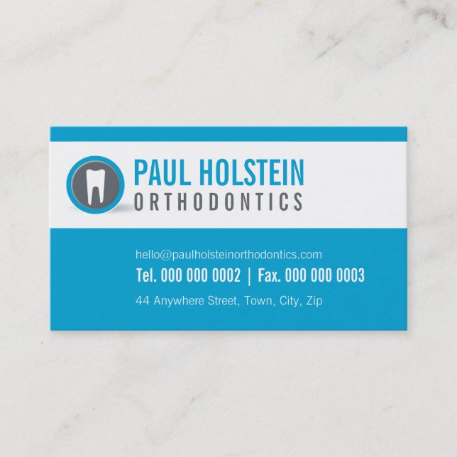 DENTAL CLINIC LOGO modern tooth dentist blue Business Card (Front)