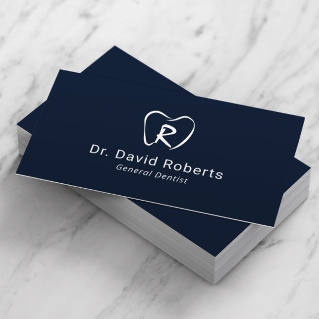 Dental Custom Tooth Logo Navy Blue Dentist Business Card (Creator Uploaded)