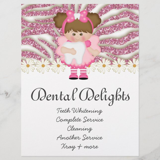 Dental Dentist Tooth Fairy Cute Zebra Glitter Flyer (Front)