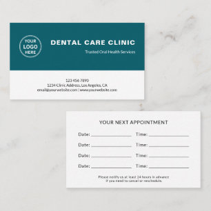 Dental Dentistry Professional Teal Reminder Appointment Card