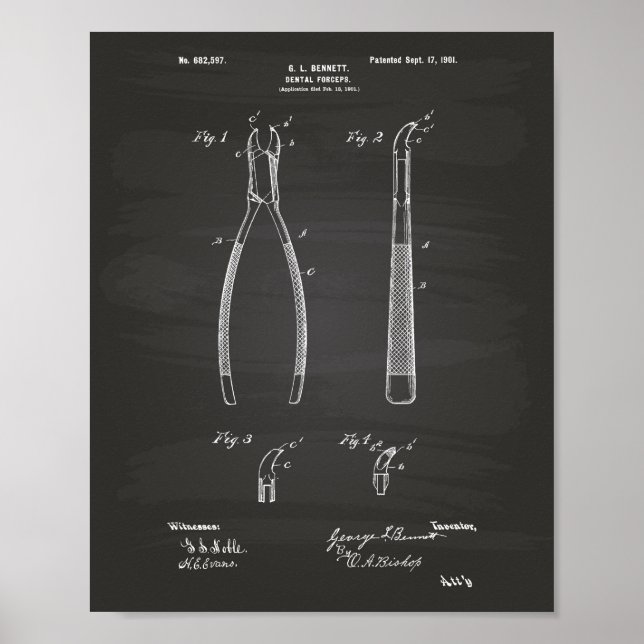 Dental Forceps 1901 Patent Art Chalkboard Poster (Front)