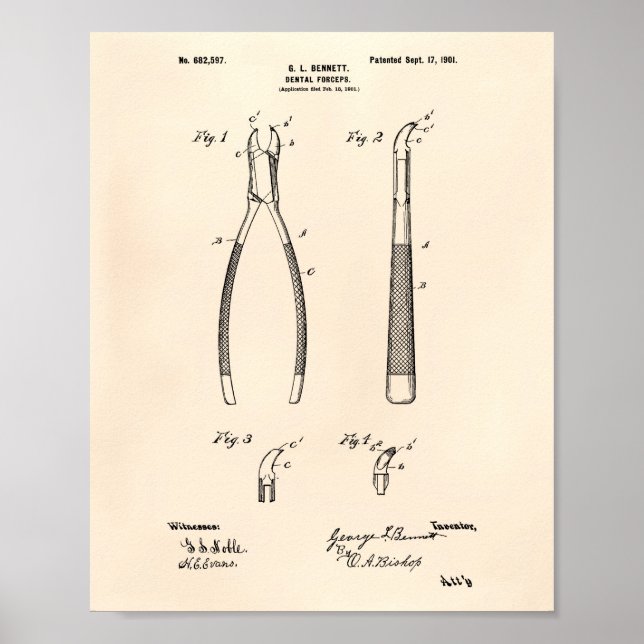 Dental Forceps 1901 Patent Art Old Peper Poster (Front)