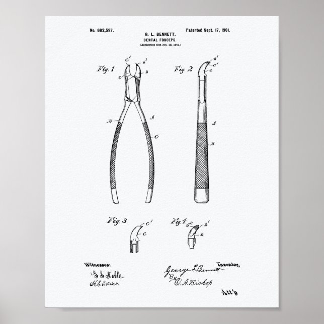 Dental Forceps 1901 Patent Art White Paper Poster (Front)