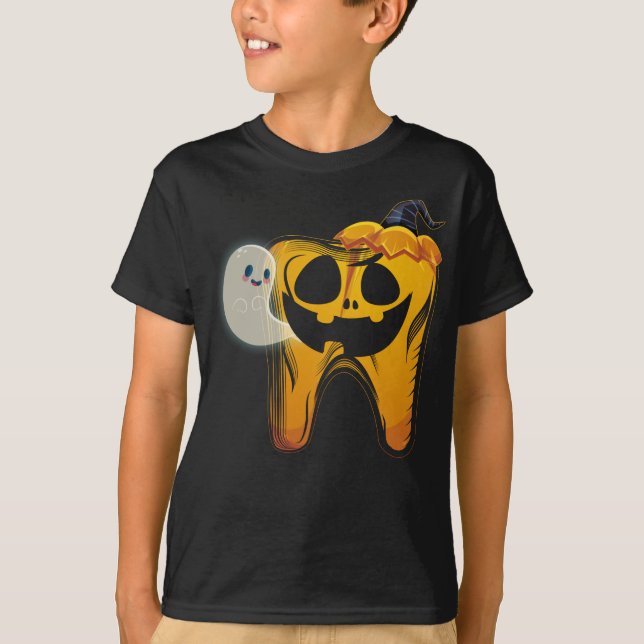 Dental Halloween Pumpkin Tooth Ghost T-Shirt (Front)
