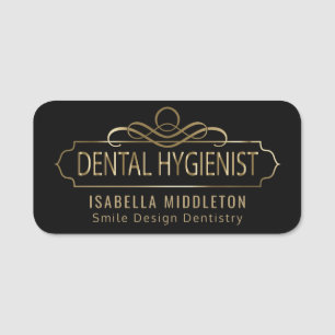 Dental Hygienist - Black and Gold Ornate Name Tag