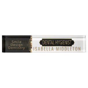 Dental Hygienist Black, White & Gold Nameplate