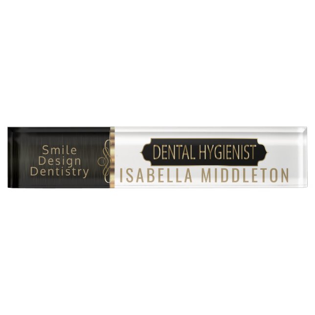 Dental Hygienist Black, White & Gold Nameplate (Front)