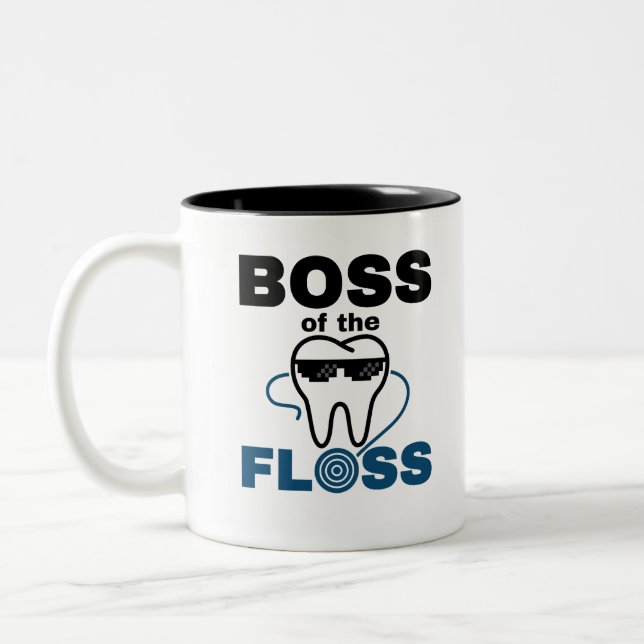 Dental Hygienist Boss of the Floss Two-Tone Coffee Mug (Left)