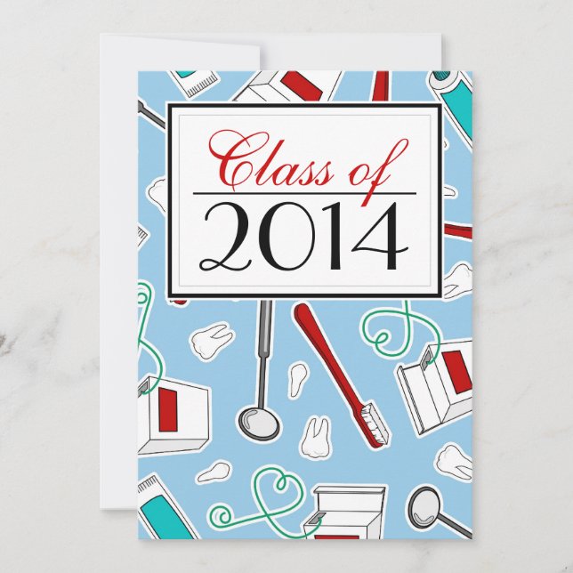Dental Hygienist / Dental School Graduation - Blue Invitation (Front)
