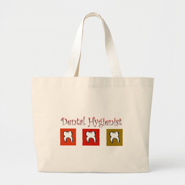 Dental Hygienist Gifts, 3 Teeth Design Large Tote Bag (Front)