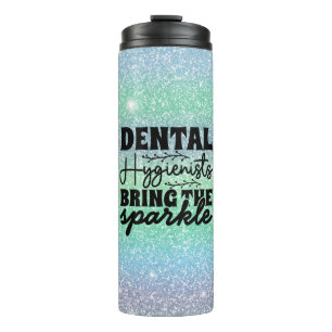 Dental Hygienist Sparkle Rainbow Glitter Green Thermal Tumbler