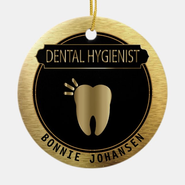 Dental 🦷 Hygienist - UpScale Black and Gold Ceramic Ornament (Front)
